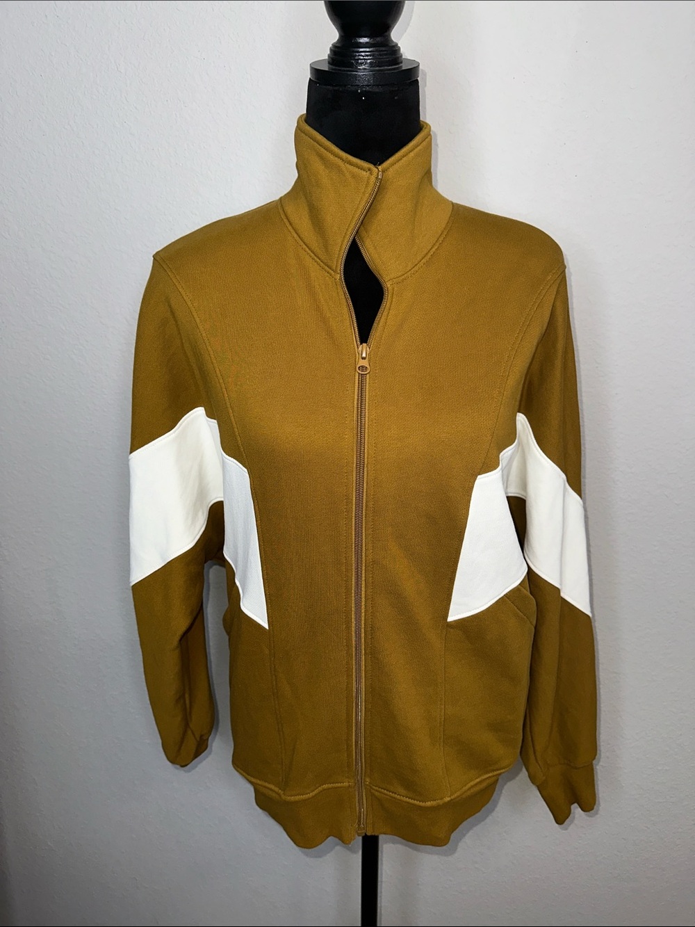 Forever 21 Mustard Zip-Front Bomber Jacket with White Panels